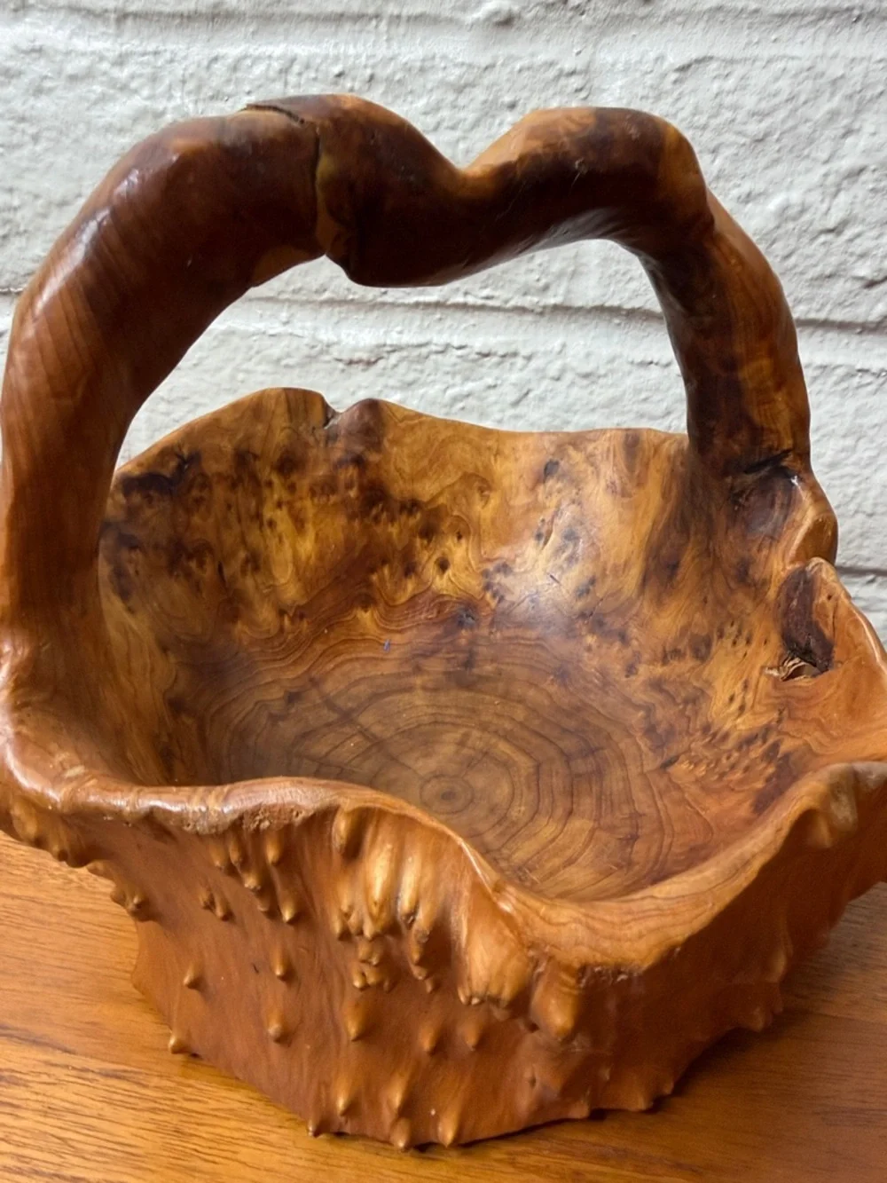 Vintage Hand Carved Burl Wood Root Basket
